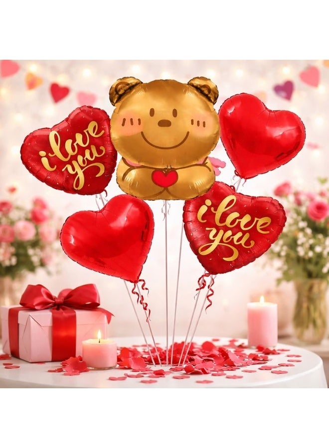 طقم بالونات دب وقلوب لعيد الحب – 5 قطع بالون فويل للزينة - Image 2